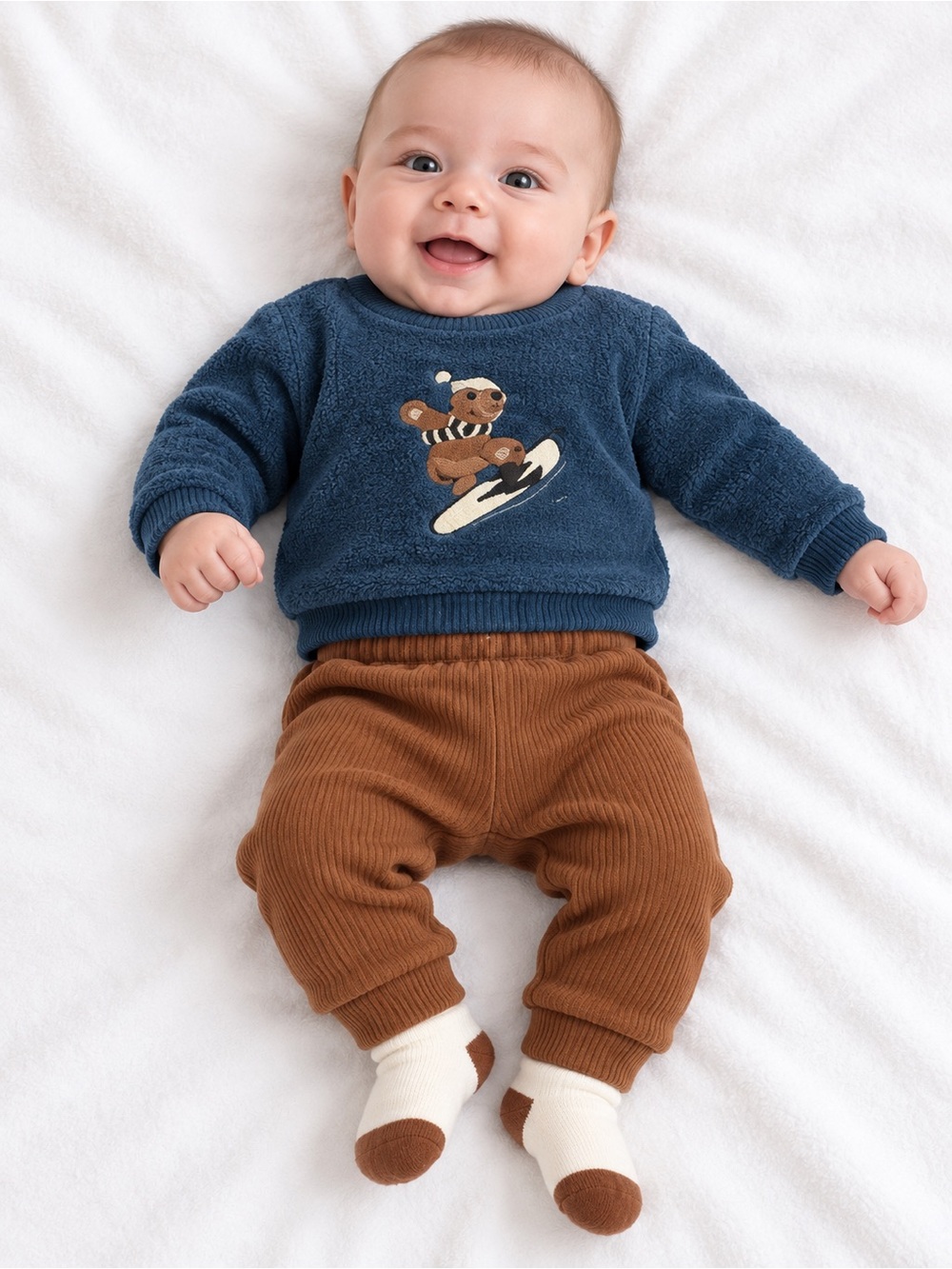 PL Baby • 3 pc set Baby Navy Blue Teddy Pullover Sweatshirt pants and socks